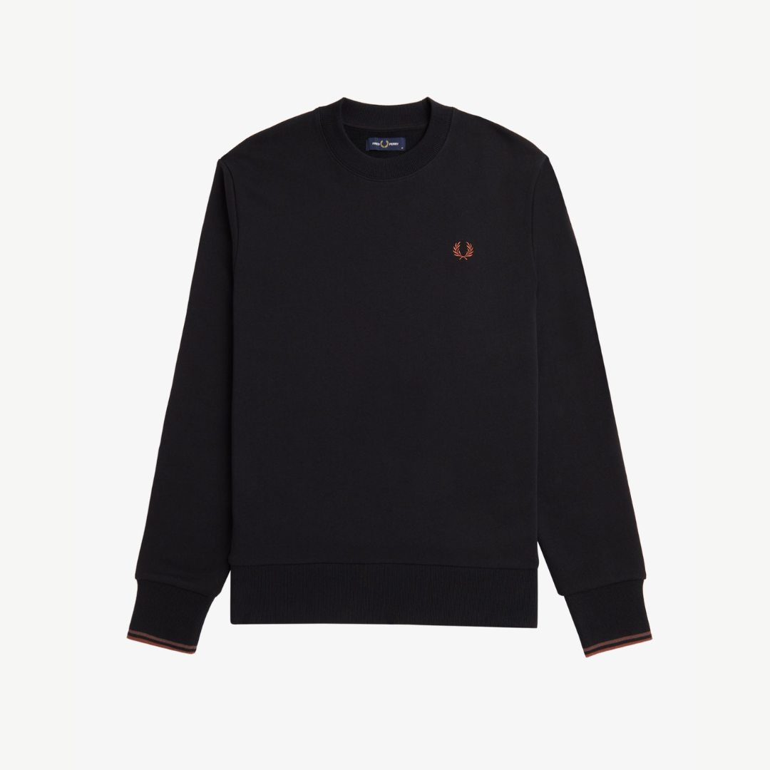 Fred Perry Crew Neck Sweat - Black / Whisky Brown