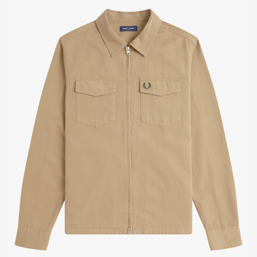 Fred Perry Twill Zip Through Overshirt - Warm Stone