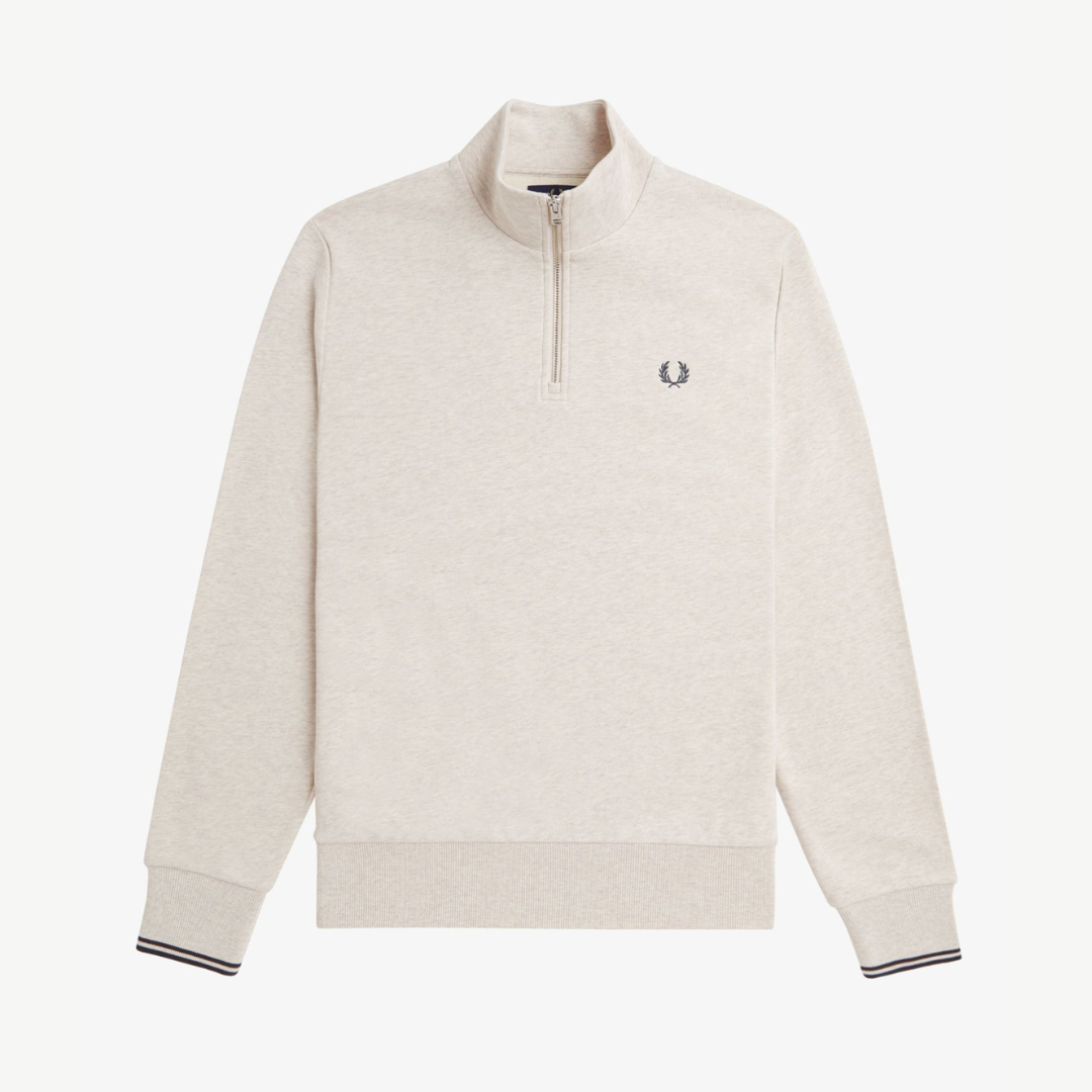 Fred Perry Half Zip Sweatshirt - Porridge Marl / Anchor Grey