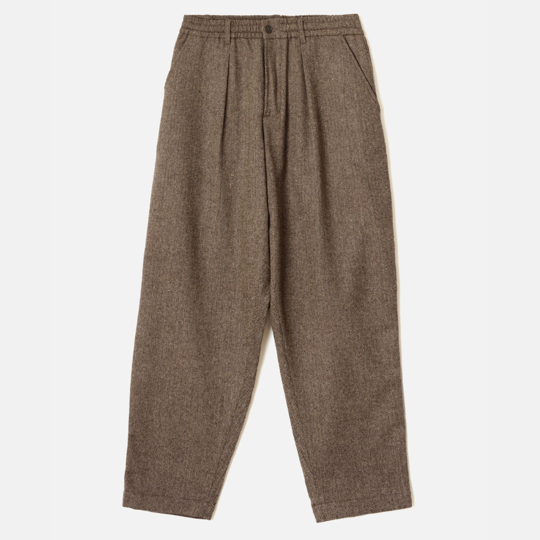 UW Pleated Track Pant - Brown Wool Herringbone