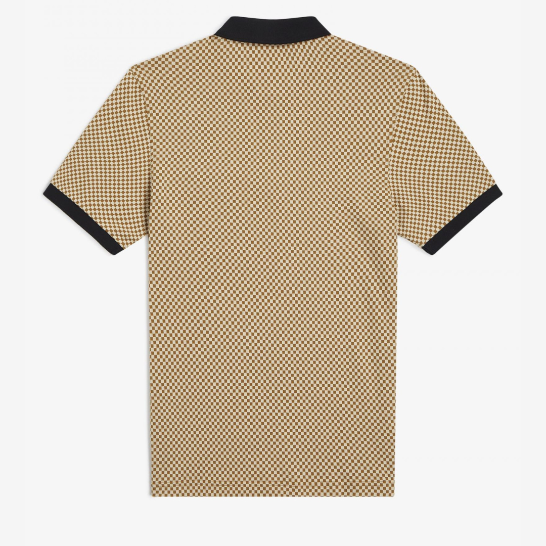 Fred Perry Micro Chequerboard Polo Shirt - Oatmeal / Dark Caramel