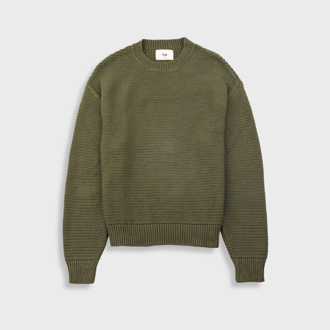 Folk Drop Shoulder Crew - Olive