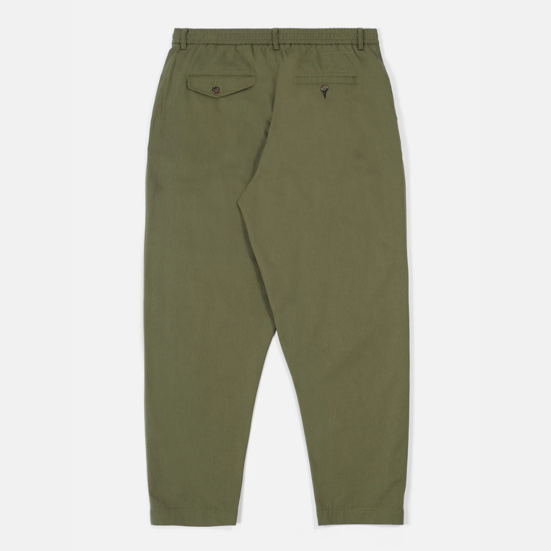 Universal Works Pleated Track Pant - Light Olive Twill