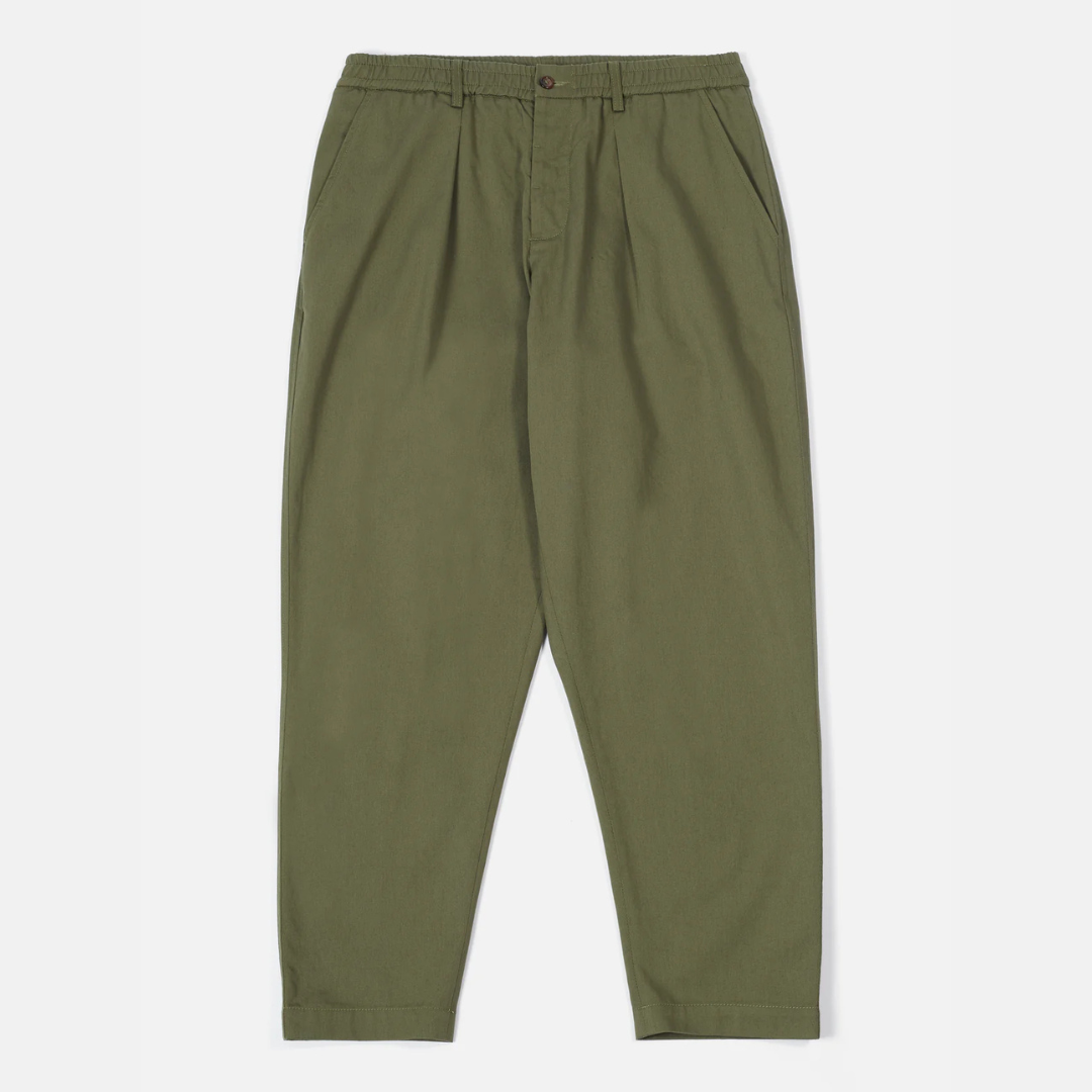Universal Works Pleated Track Pant - Light Olive Twill