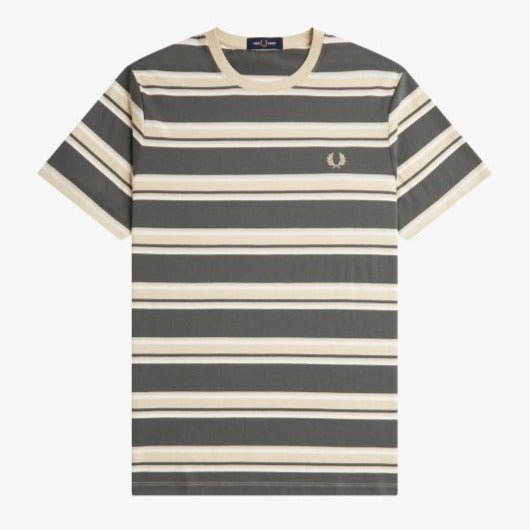 Fred Perry Stripe T-Shirt - Field Green / Oatmeal