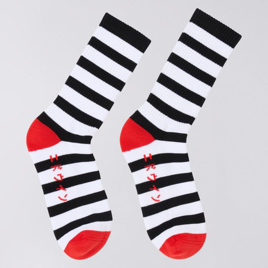 Edwin Stripy Socks - Black / White