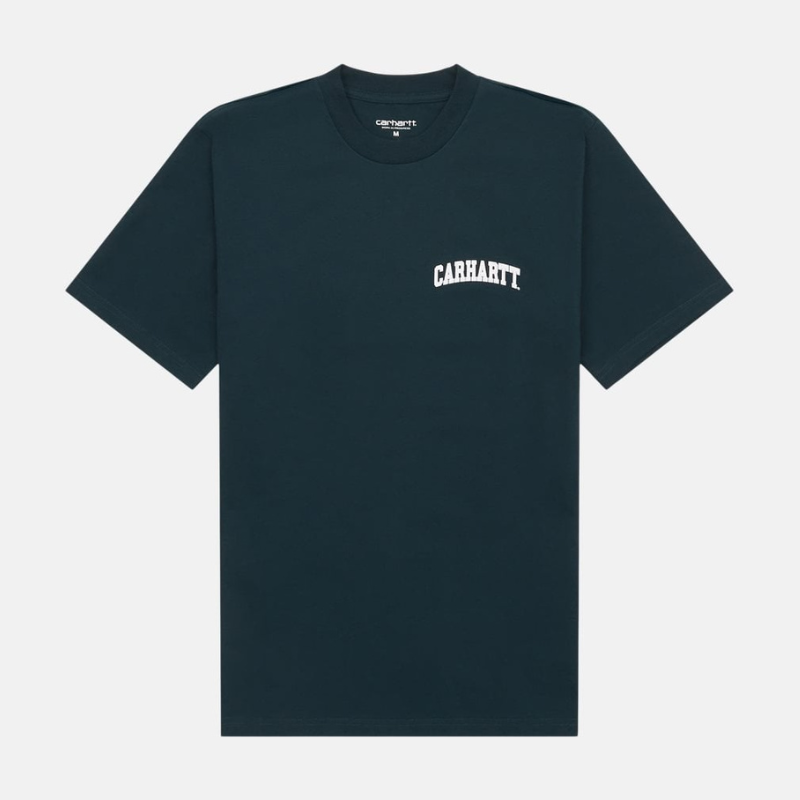 Carhartt WIP University Script T-Shirt - Deep Lagoon / White