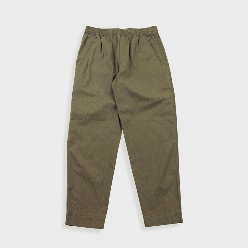 Folk Drawcord Assembly Pant - Dark Olive Seersucker