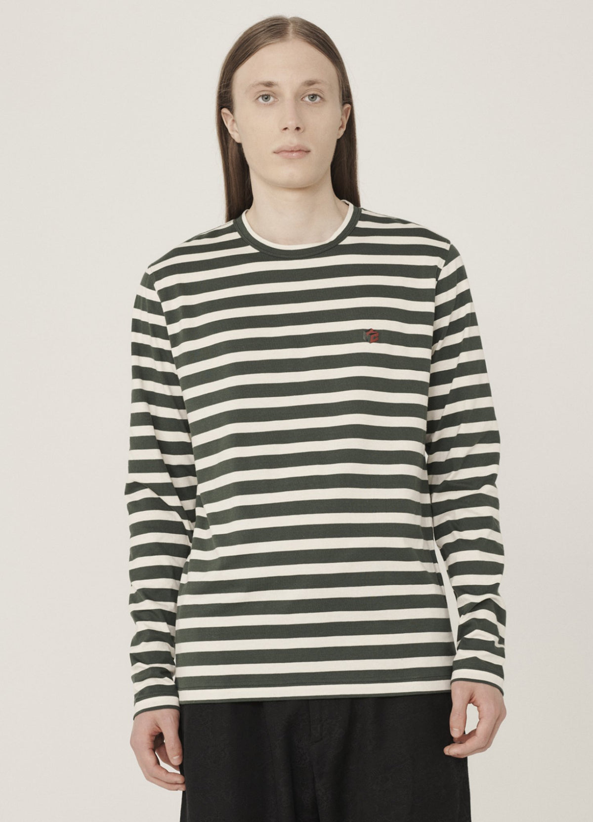 YMC Thurston LS T-Shirt - Green / Ecru