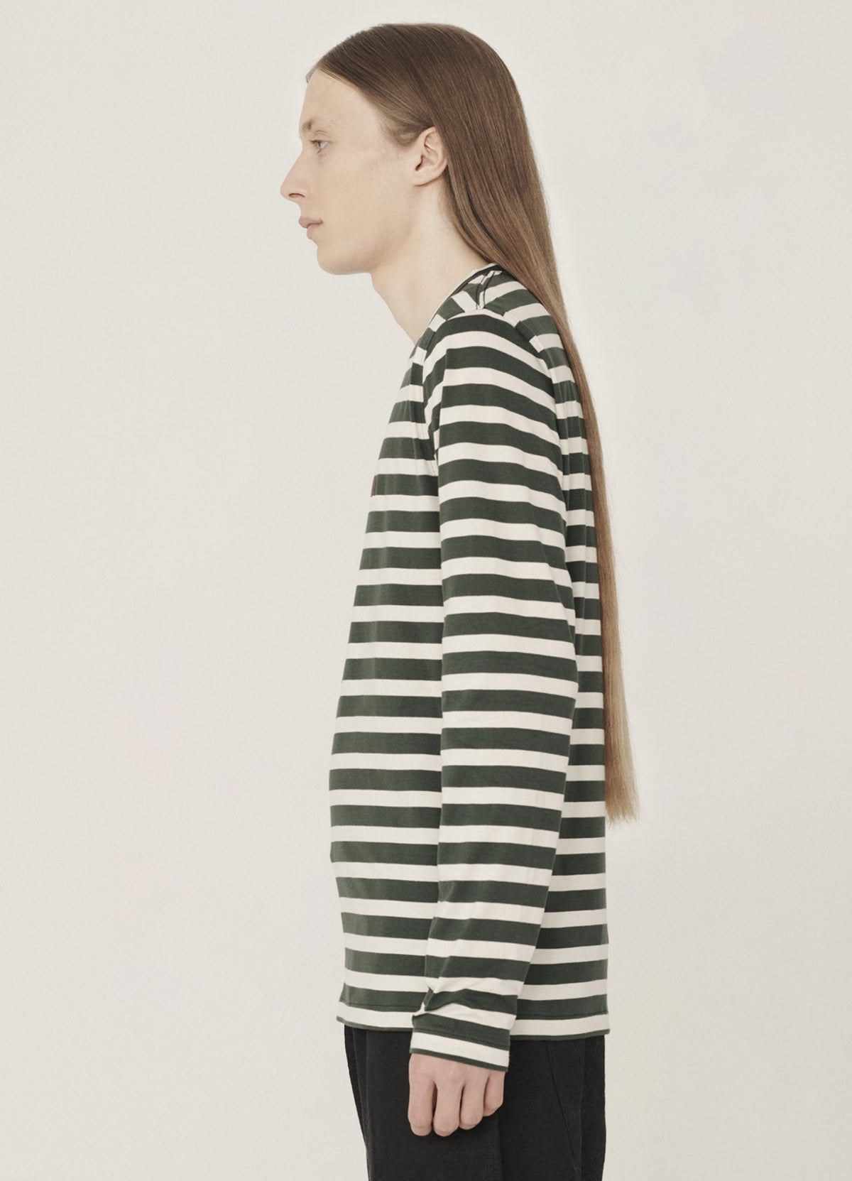 YMC Thurston LS T-Shirt - Green / Ecru