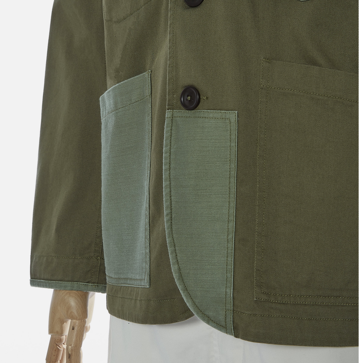 Universal Works Patched Mill Bakers Jacket Light Olive