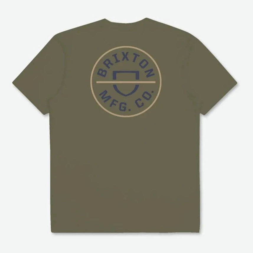 Brixton Crest T-Shirt - Olive Surplus / Washed Navy / Sand