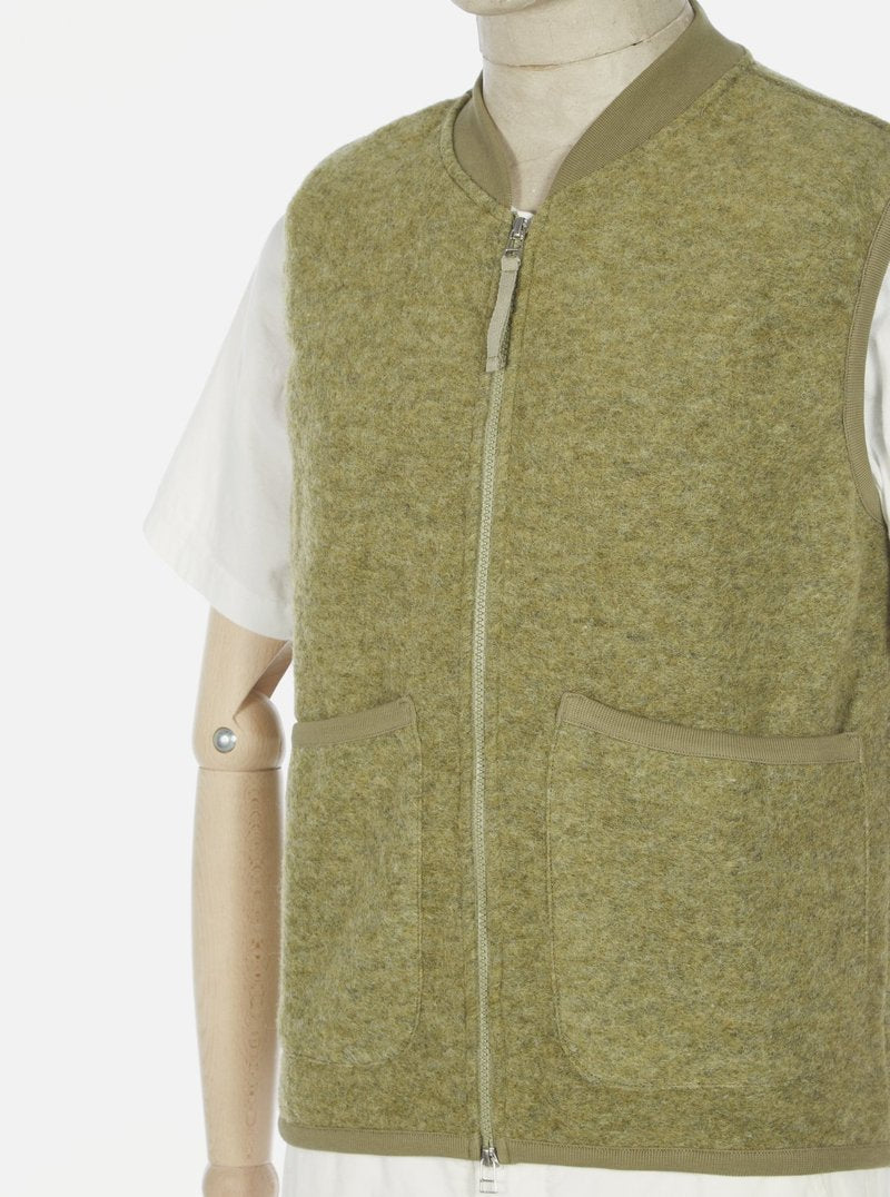Universal Works Zip Waistcoat - Wool Light Olive
