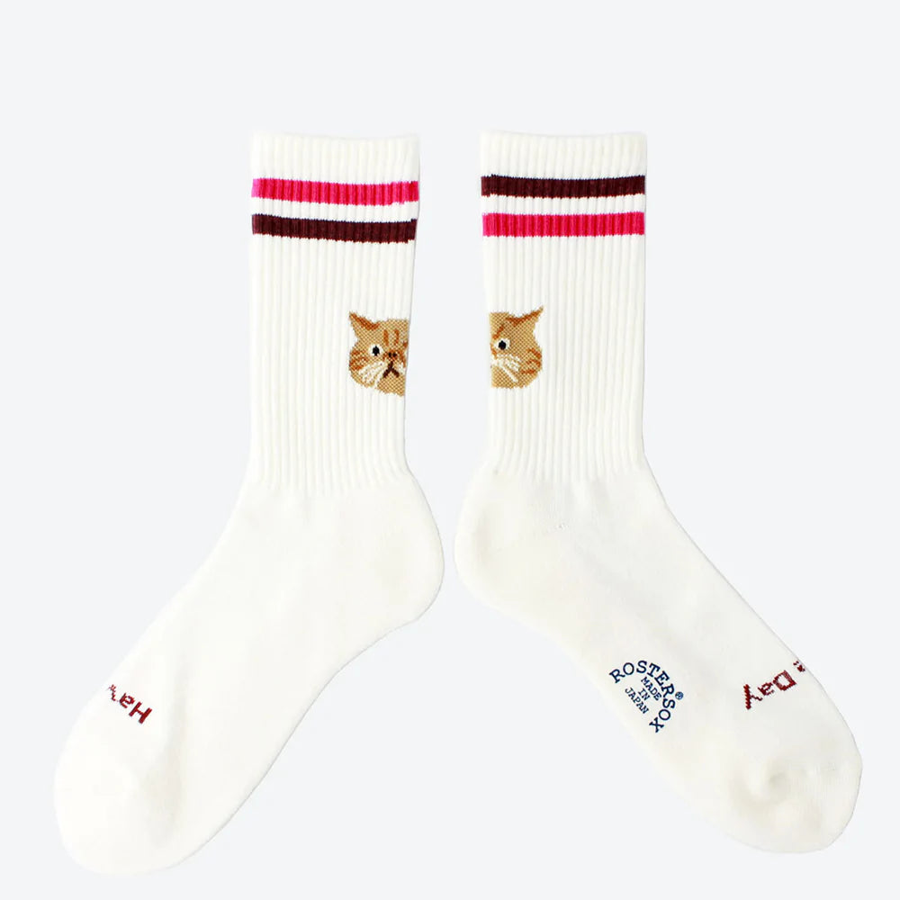 Rostersox Cat / Stripe Sock - Pink / Burgundy