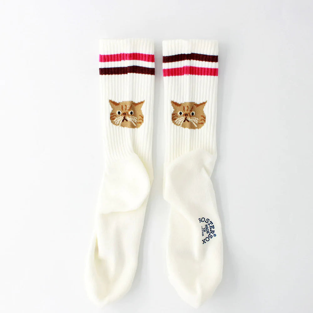 Rostersox Cat / Stripe Sock - Pink / Burgundy