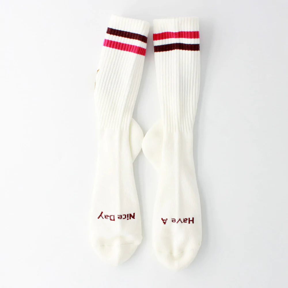 Rostersox Cat / Stripe Sock - Pink / Burgundy