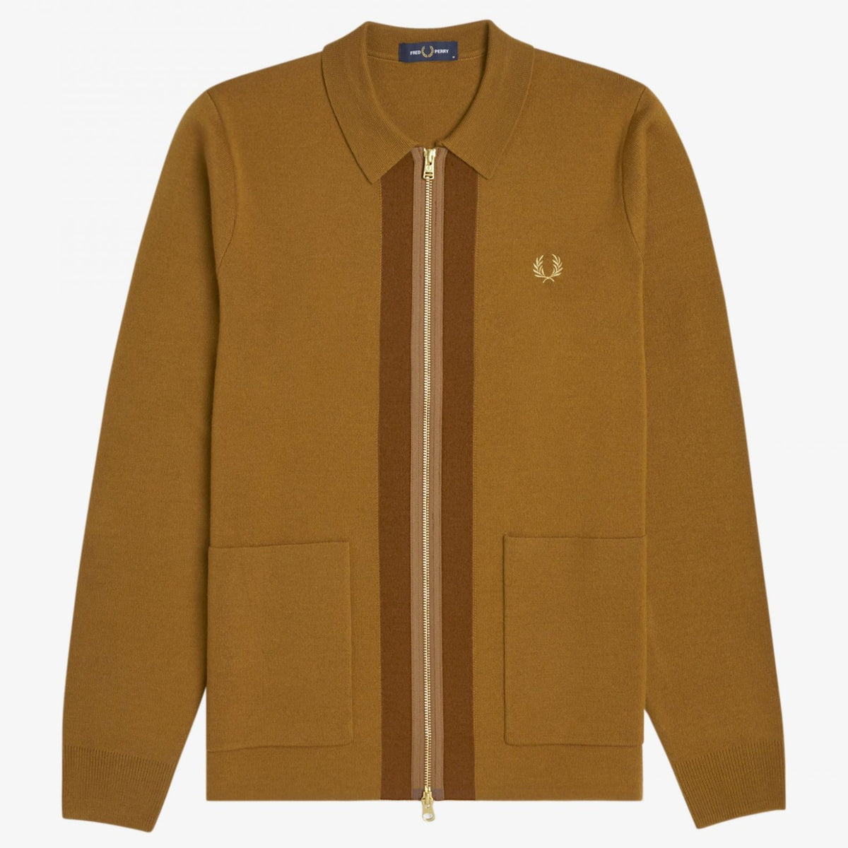Fred Perry Zip Through Cardigan - Dark Caramel