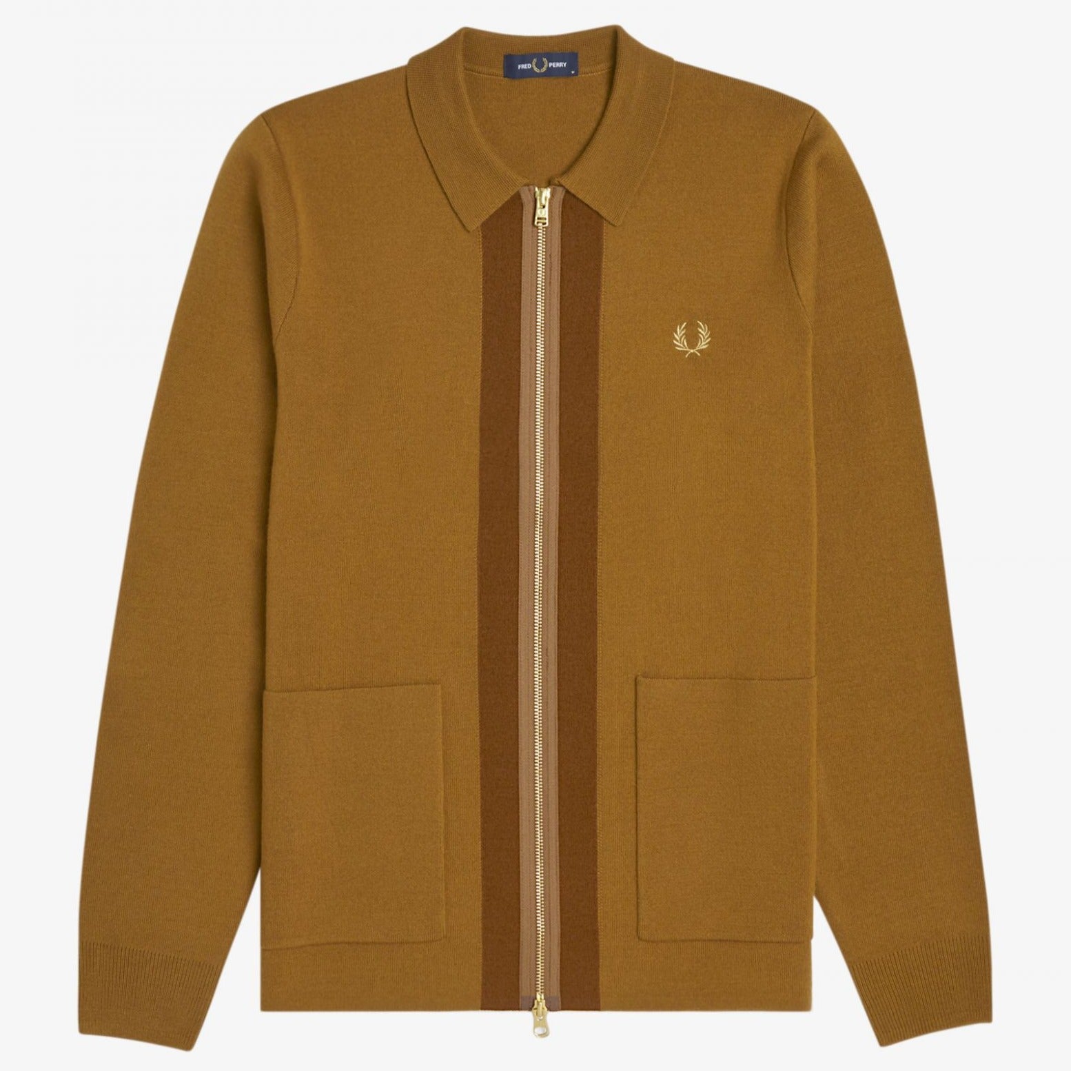 Fred Perry Zip Through Cardigan - Dark Caramel