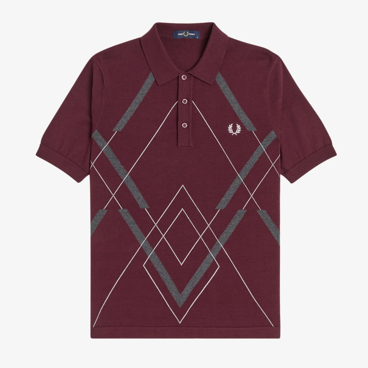 Fred Perry Abstract Argyle Knitted Shirt - Mahogany