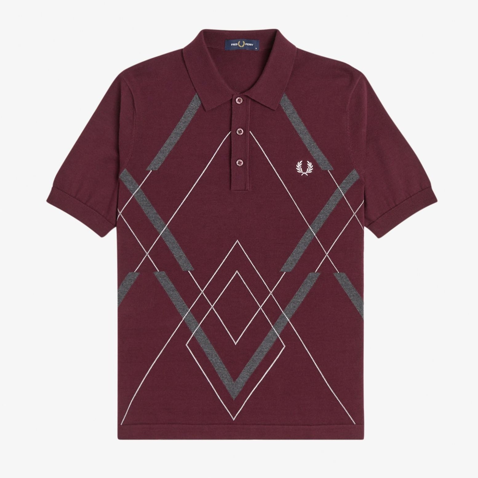 Fred Perry Abstract Argyle Knitted Shirt - Mahogany