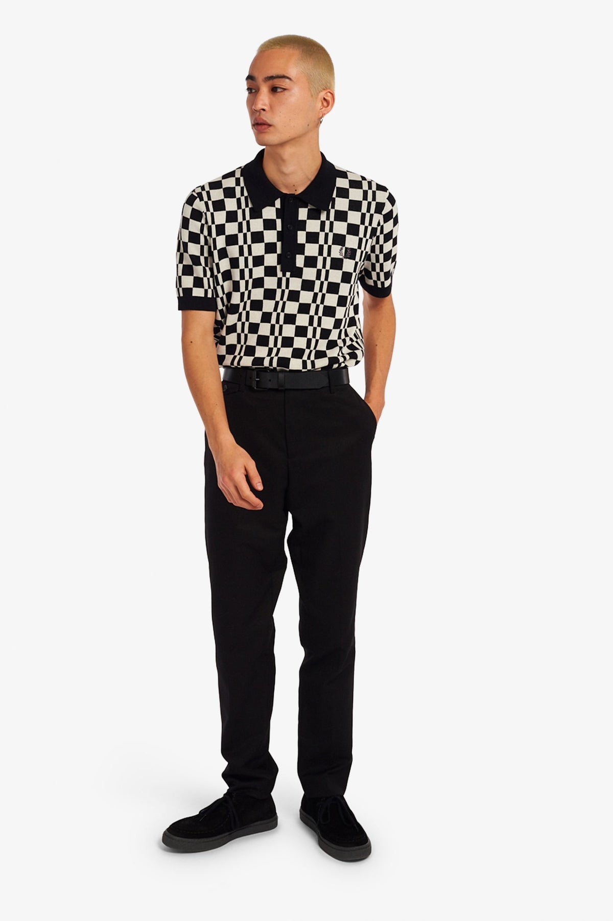 Fred Perry Chequerboard Knitted Shirt : Black / Ecru