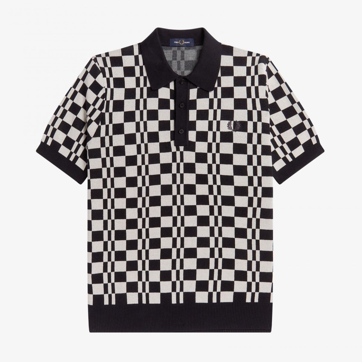 Fred Perry Chequerboard Knitted Shirt : Black / Ecru