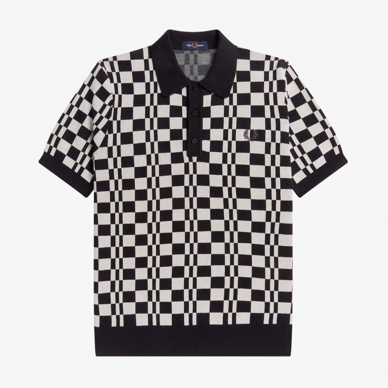 Fred Perry Chequerboard Knitted Shirt : Black / Ecru