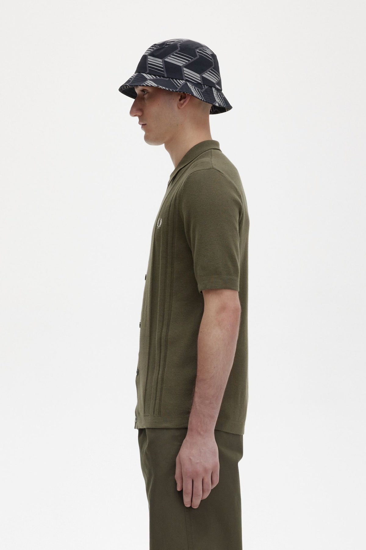 Fred Perry Button Through Knitted Shirt - Uniform Green