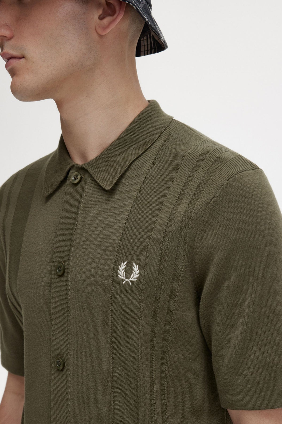 Fred Perry Button Through Knitted Shirt - Uniform Green