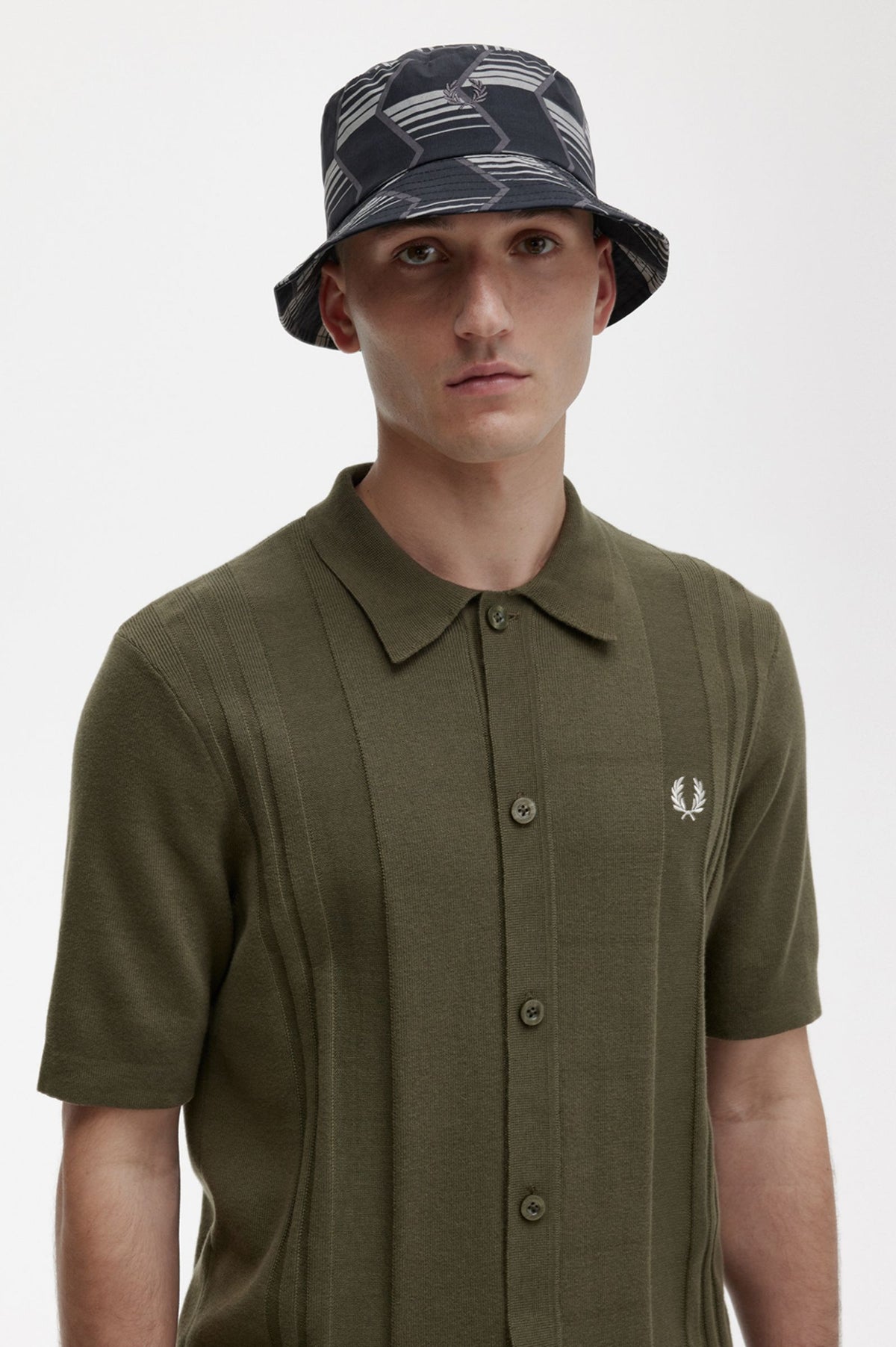 Fred Perry Button Through Knitted Shirt - Uniform Green