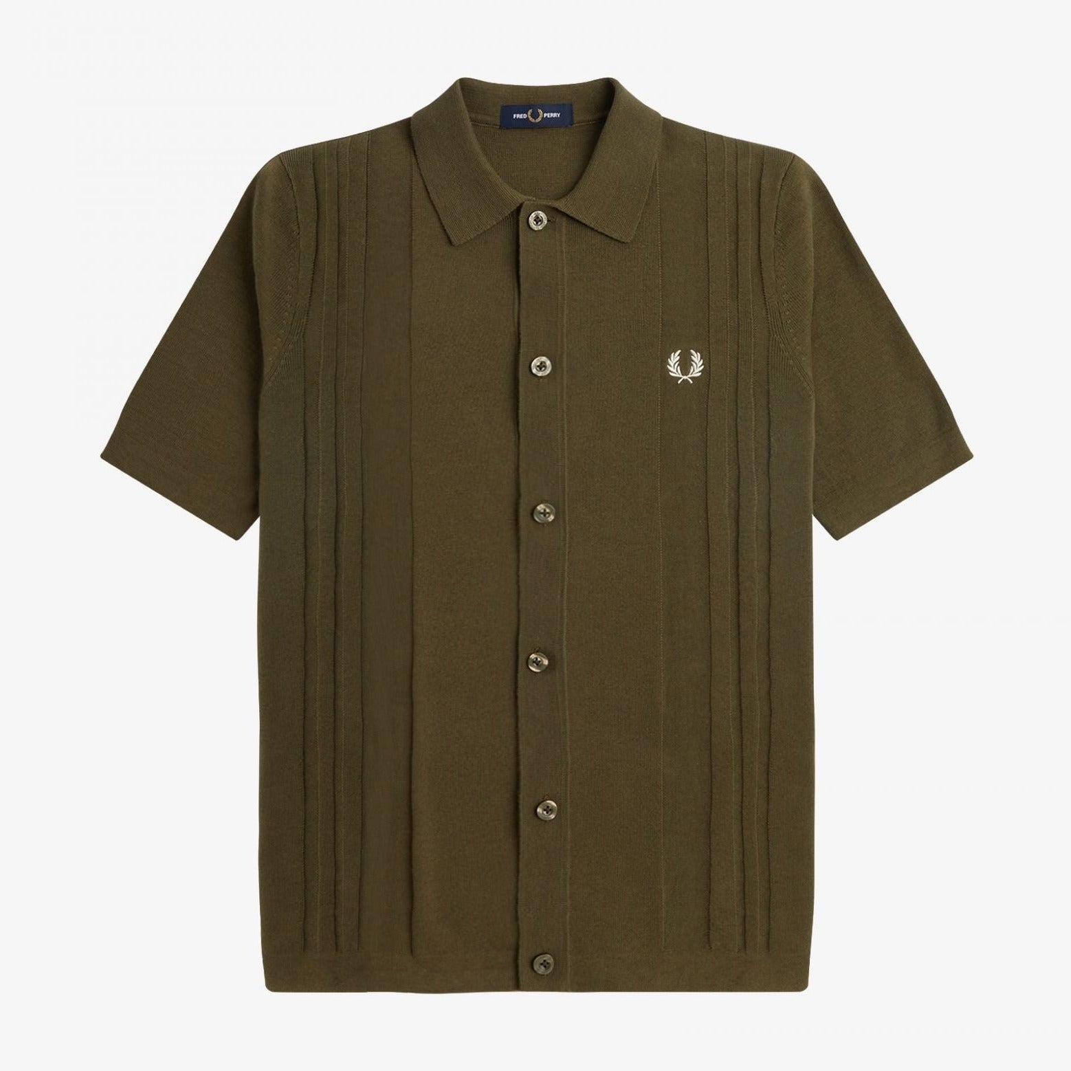 Fred Perry Button Through Knitted Shirt - Uniform Green