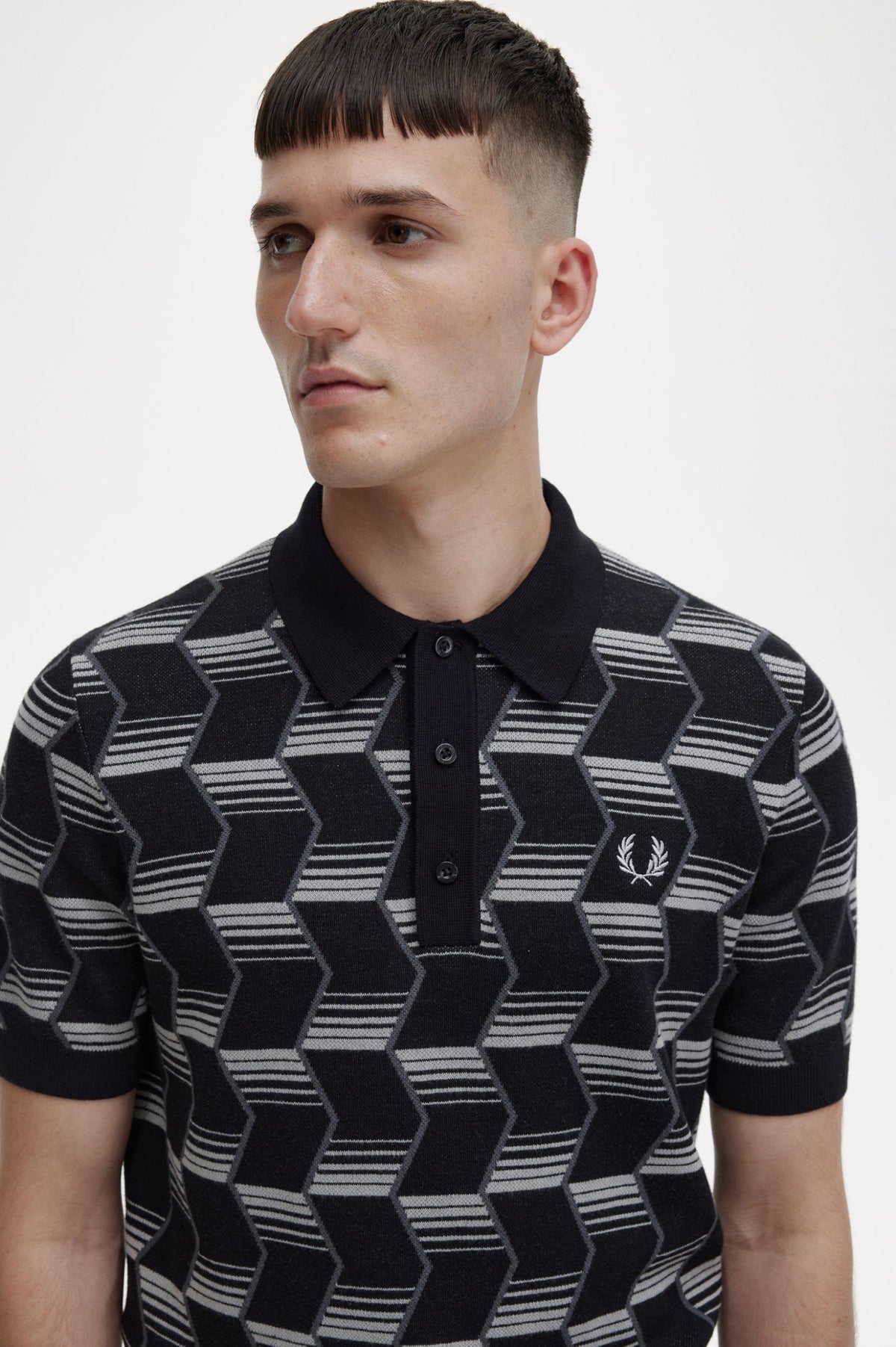 Fred Perry Chevron Knitted Polo - Black