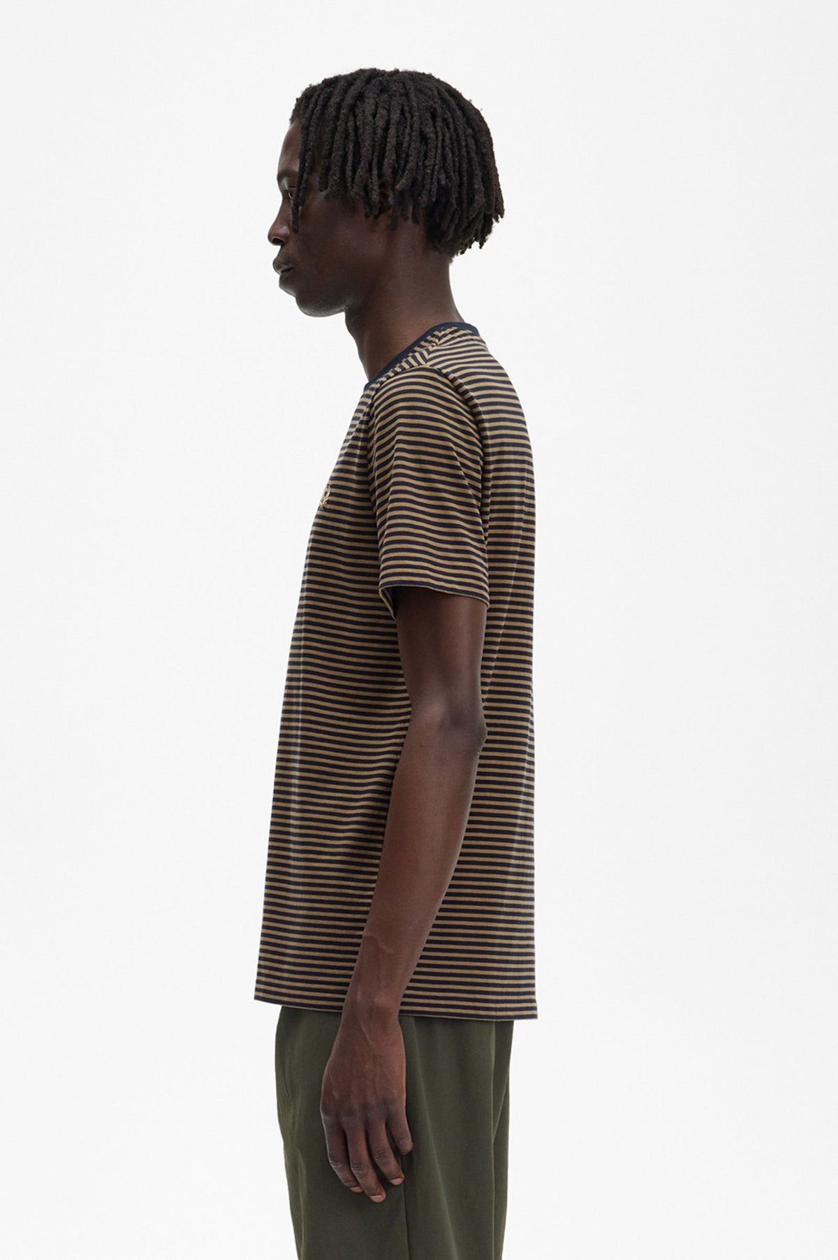 Fred Perry Fine Stripe T-Shirt - Shaded Stone / Navy