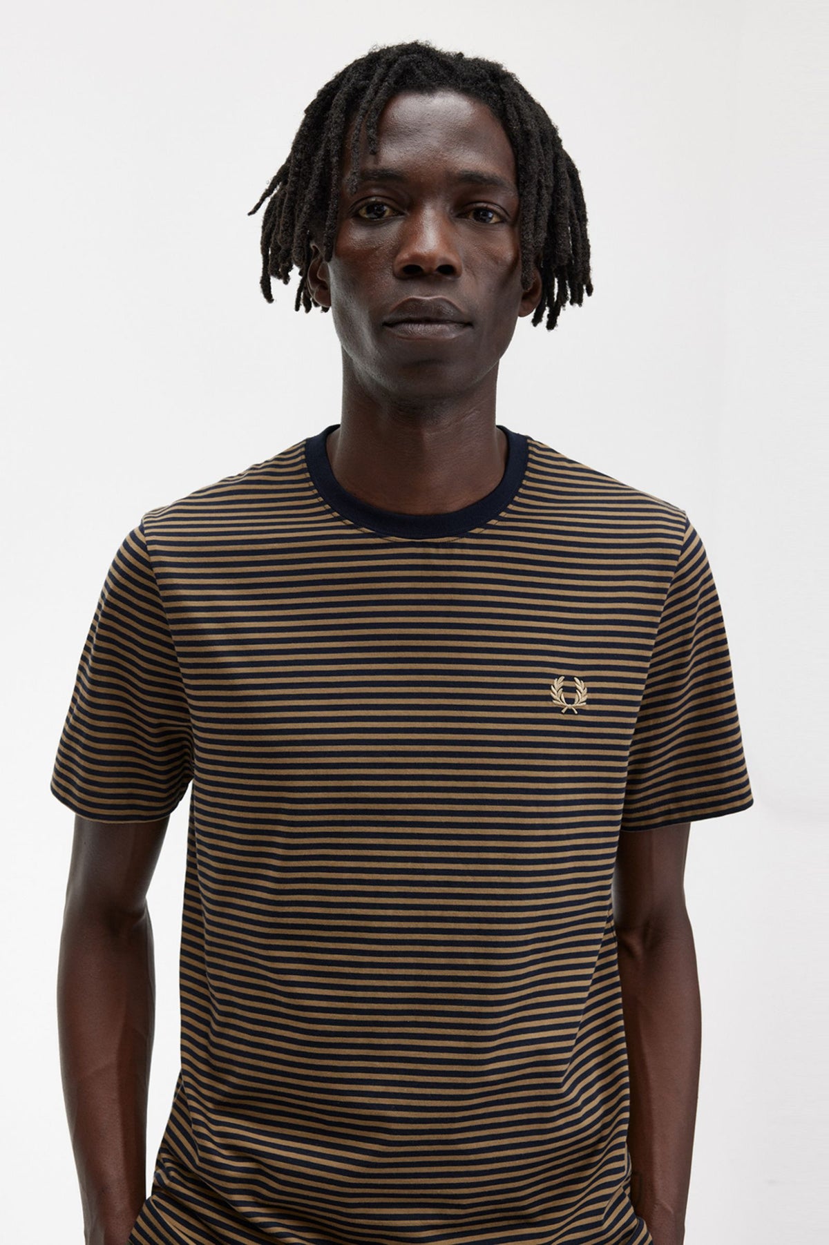 Fred Perry Fine Stripe T-Shirt - Shaded Stone / Navy