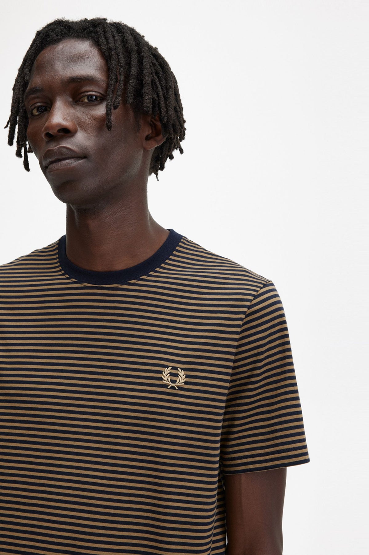 Fred Perry Fine Stripe T-Shirt - Shaded Stone / Navy