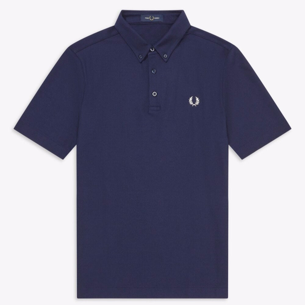 Fred Perry Button Down Polo Shirt Carbon Blue