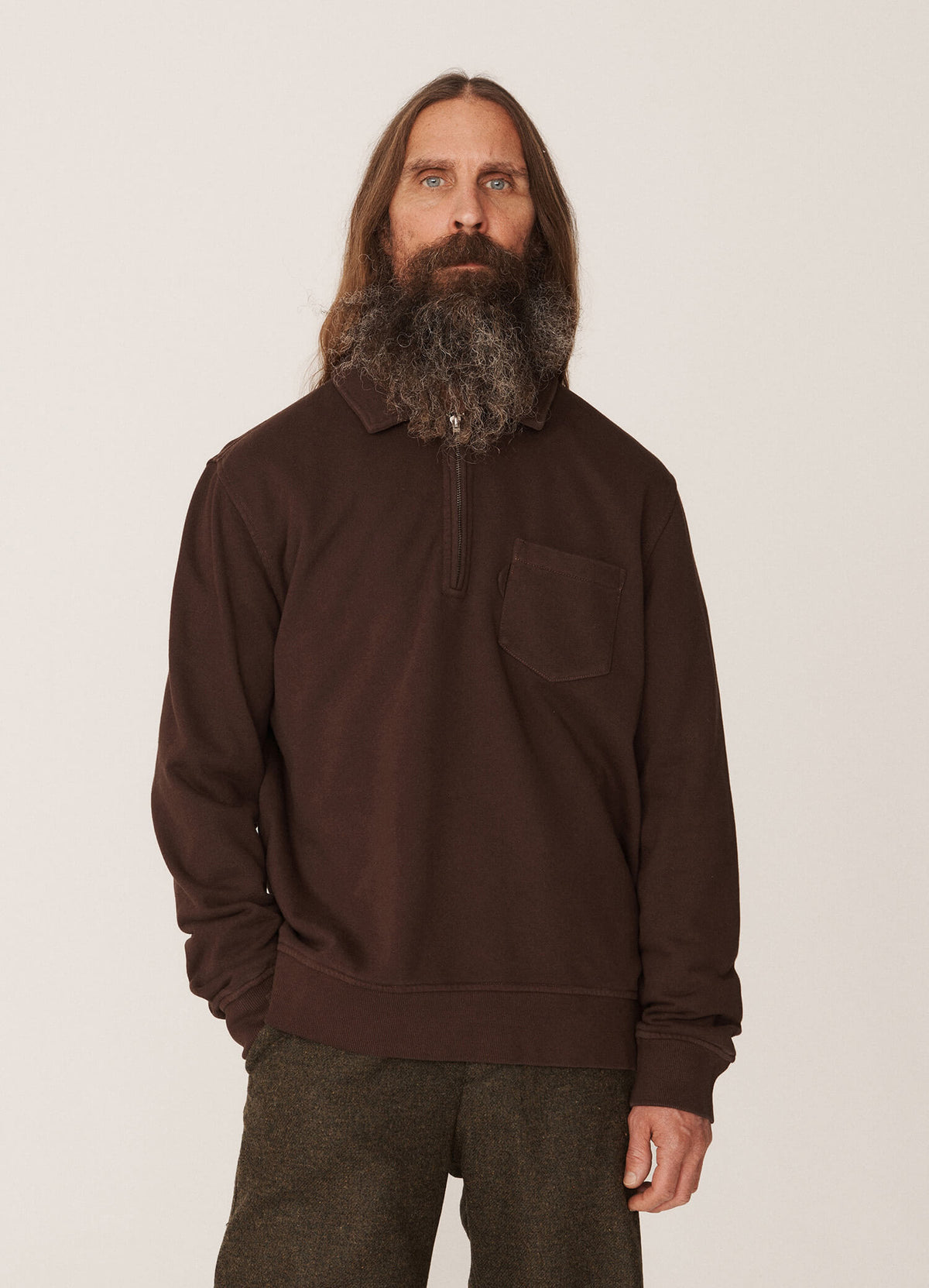YMC Sugden Zip Sweat - Brown