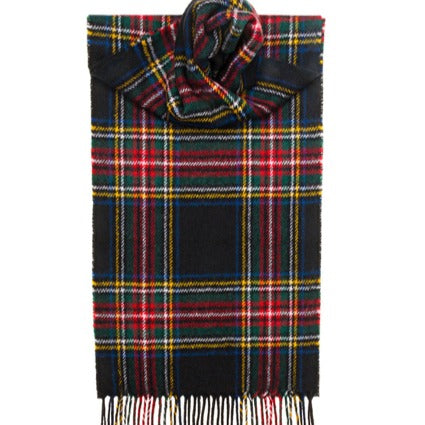 Stewart Black Modern Tartan Lambswool Scarf