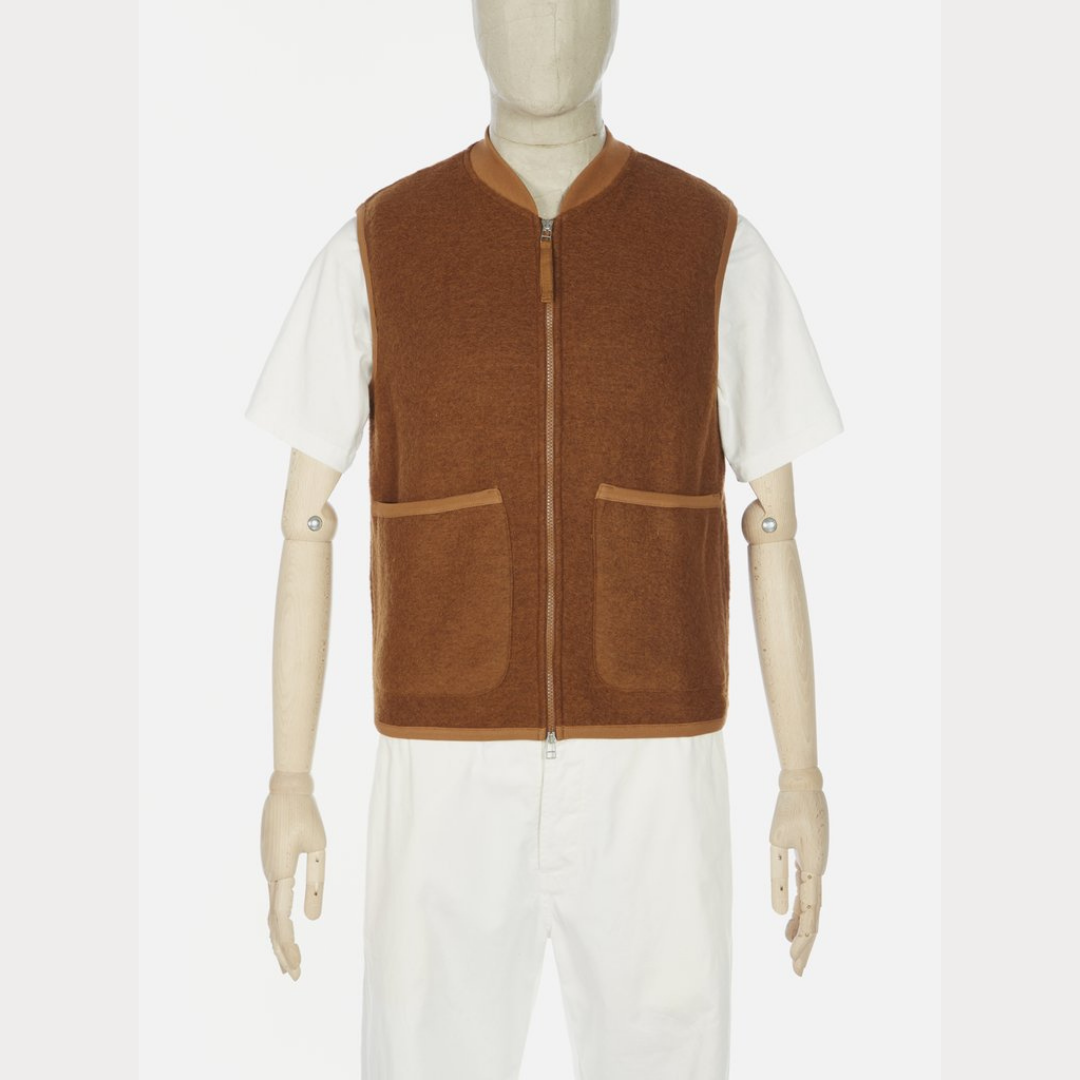 Universal Works Zip Waistcoat - Rust Wool