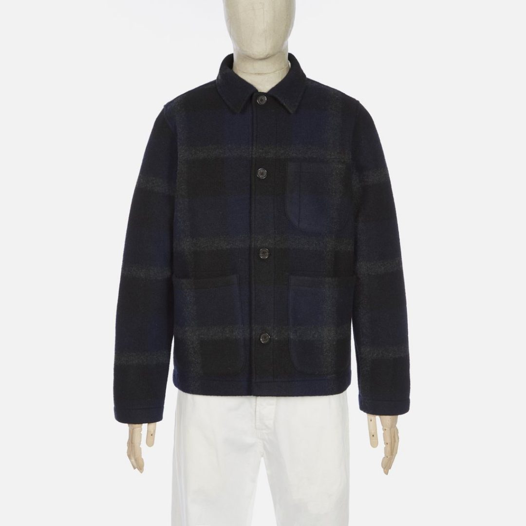 Universal Works Large Plaid Field Jacket - Navy / Yellow