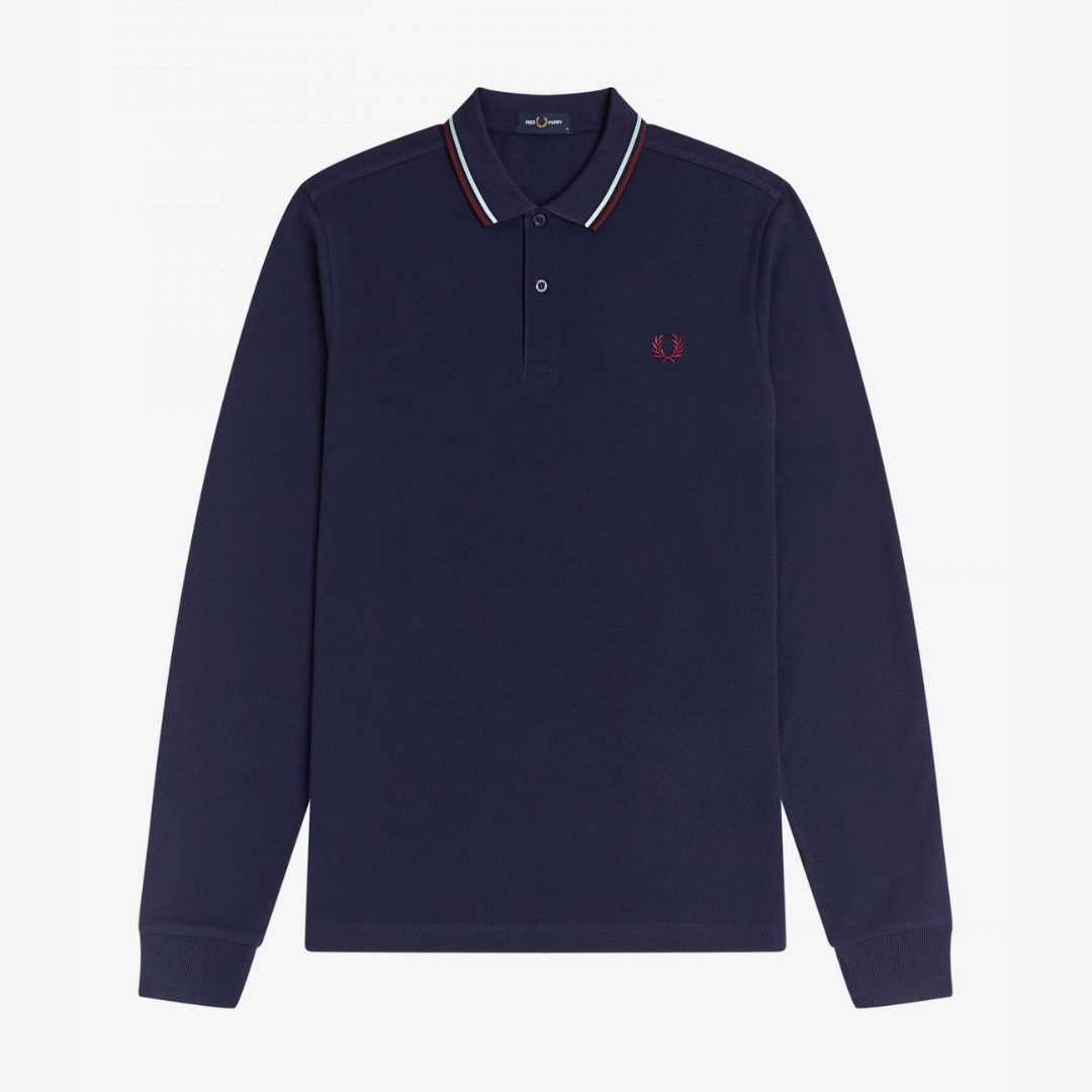 Fred Perry LS Twin Tipped Polo - Carbon Blue / Aubergine