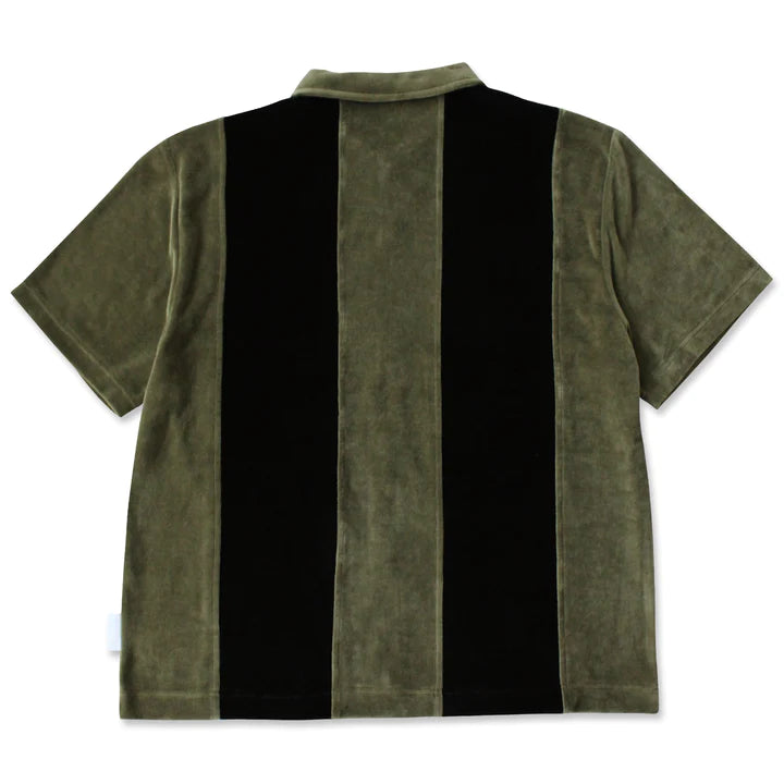 Skateboard Cafe Velour Stripe Shirt - Olive / Black