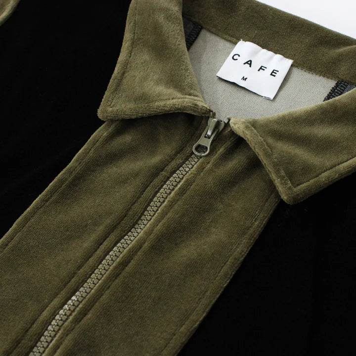 Skateboard Cafe Velour Stripe Shirt - Olive / Black