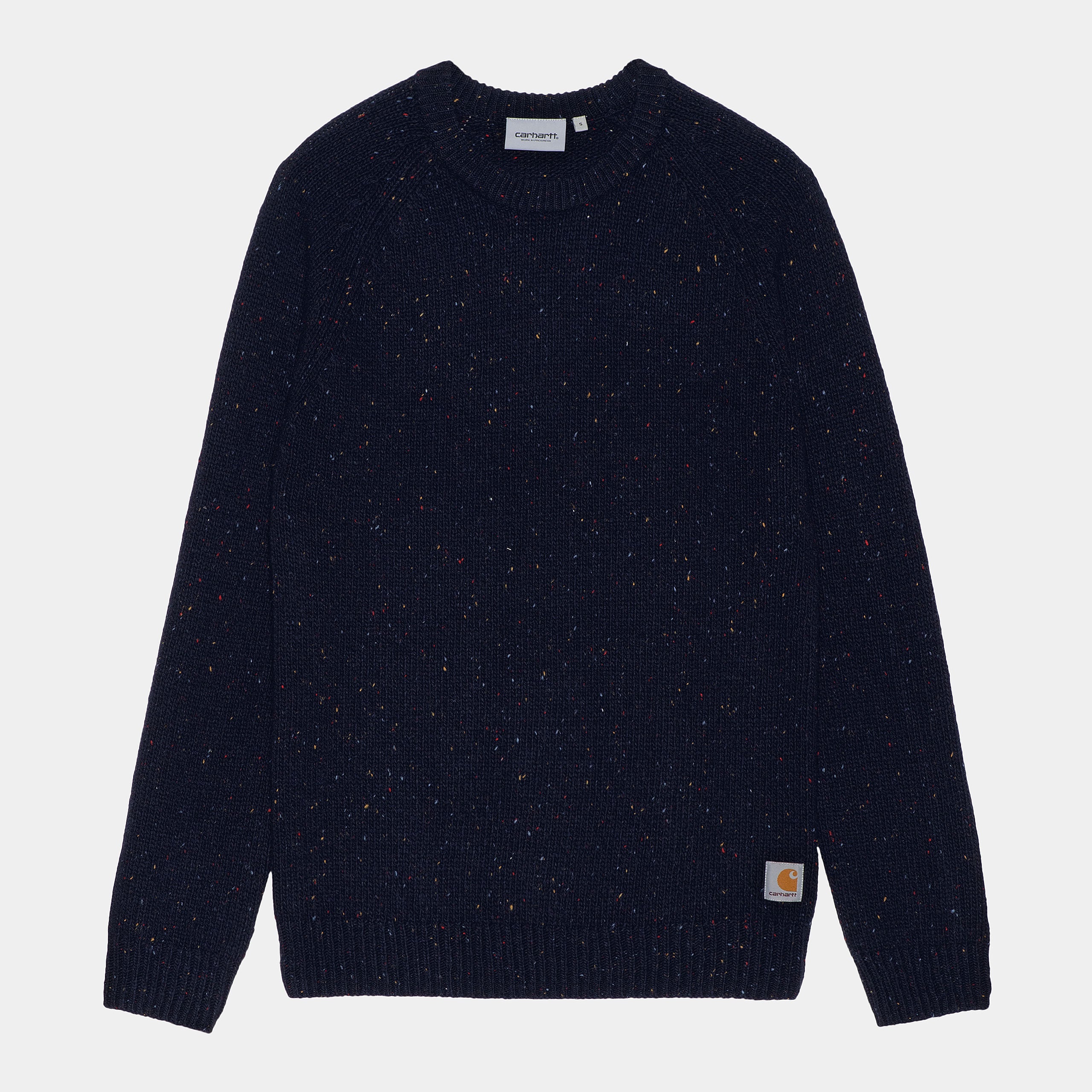 Buy the Carhartt WIP Anglistic Sweater Dark Navy Heather Jingo Clothing