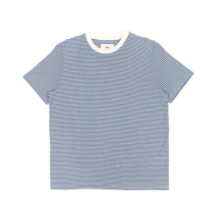 Folk 1X1 Stripe T-Shirt Woad Ecru