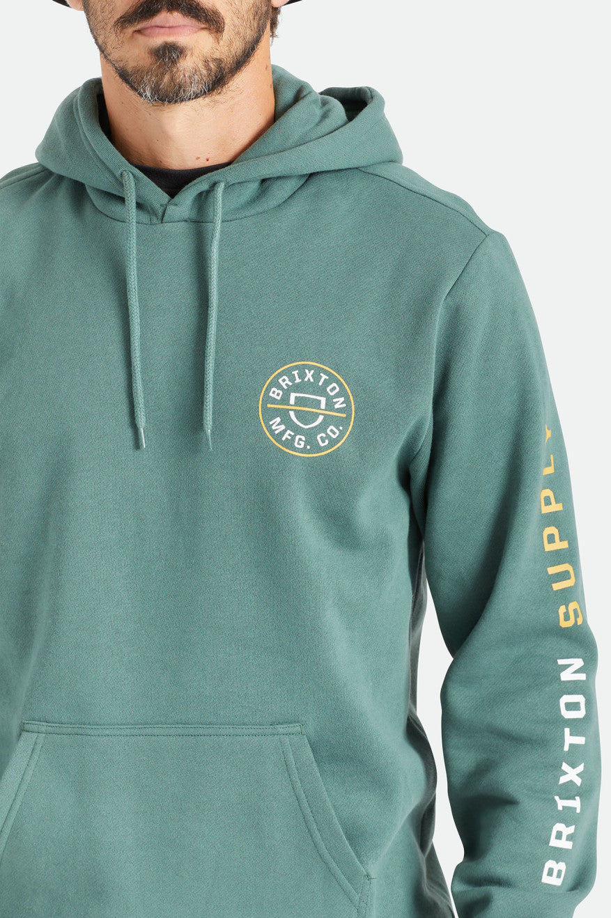 Brixton Crest Hood - Deep Forest / Bright Gold / White