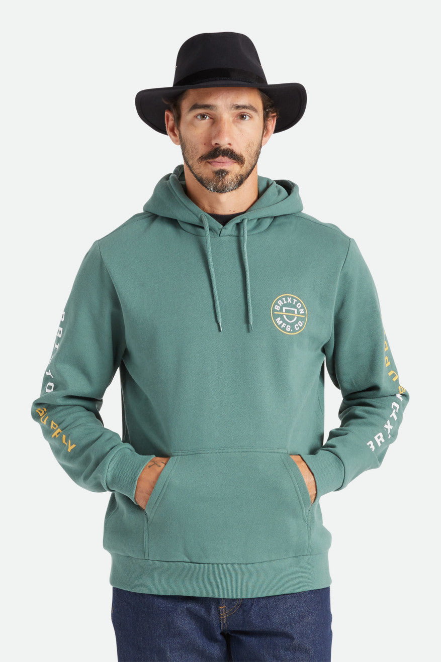 Brixton Crest Hood - Deep Forest / Bright Gold / White