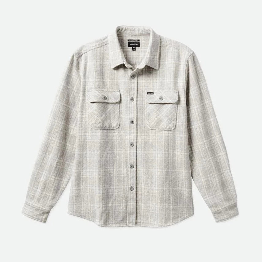 Brixton Bowery Heavy Weight Flannel - Heather Grey / Off White
