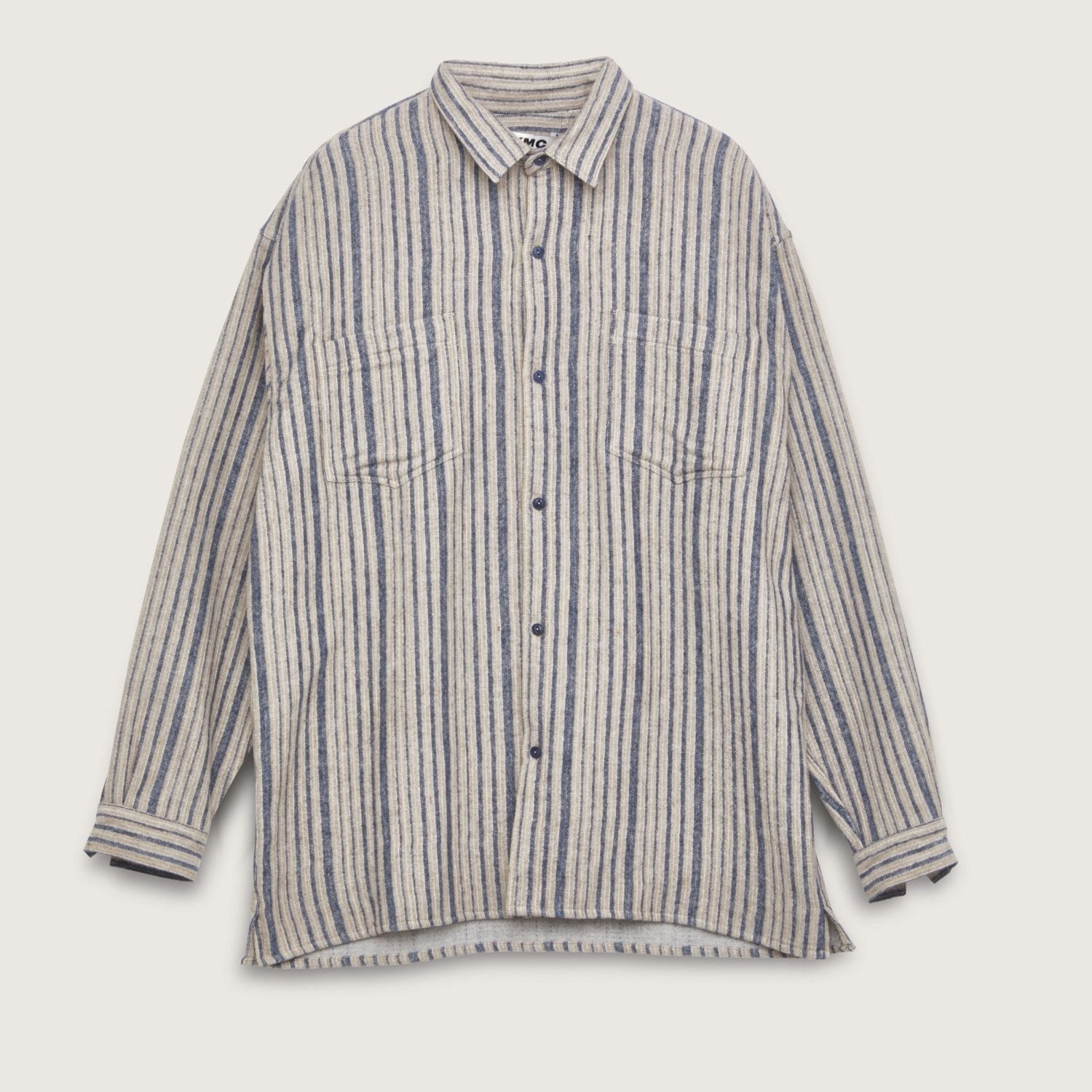 Ymc Andre Wool Stripe Shirt - Blue / Brown