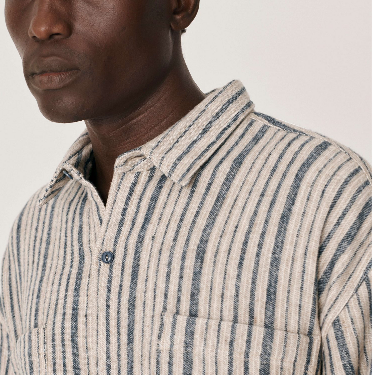 Ymc Andre Wool Stripe Shirt - Blue / Brown